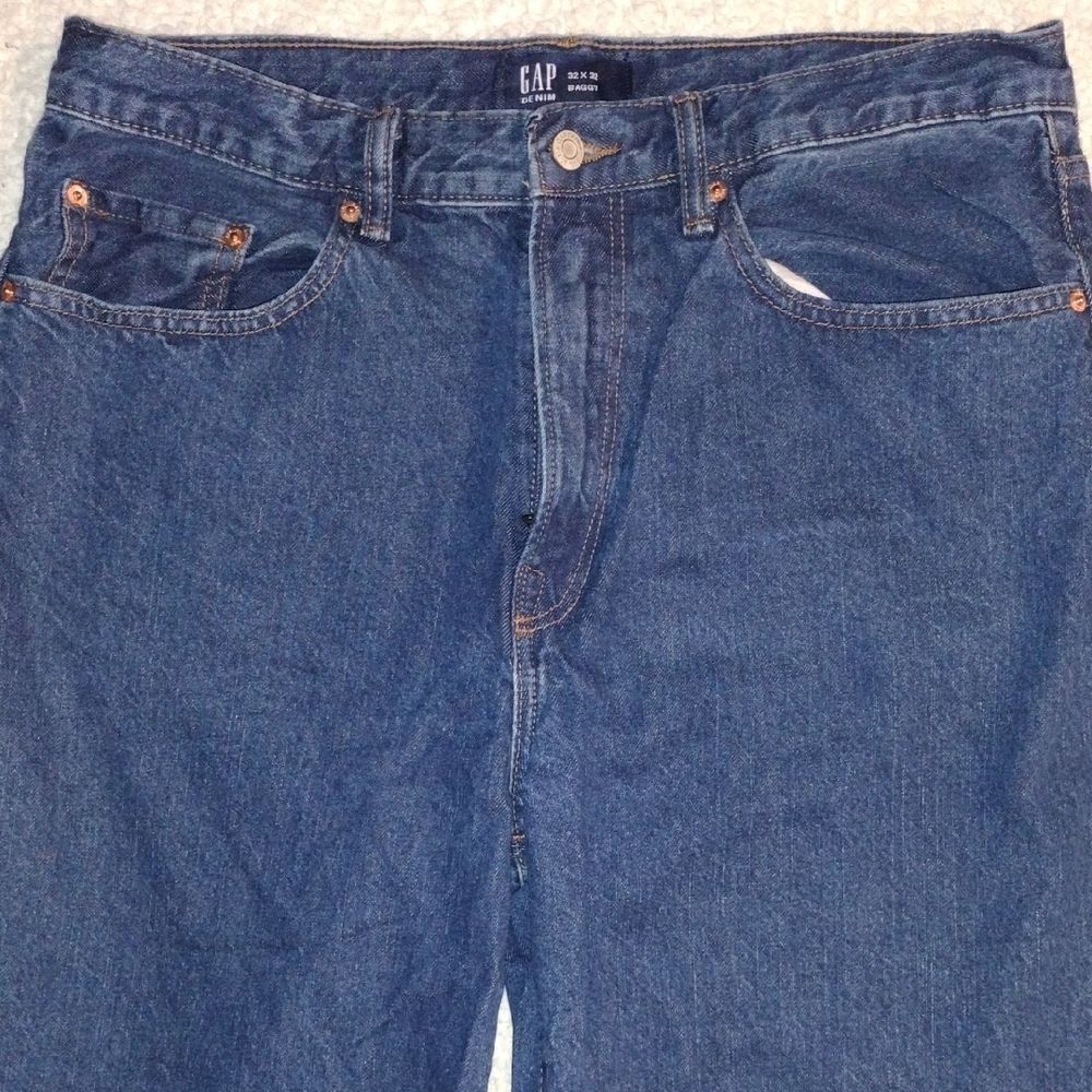 GAP 34x32 Baggy Loose Straight Relaxed Jeans Dark Blue Y2K Casual - Picture 3 of 5